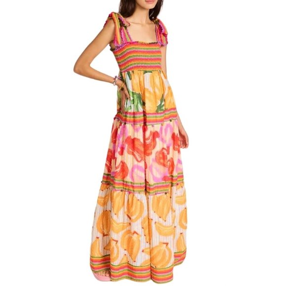 FARM Rio Dresses & Skirts - Farm Rio Fruits Scarves Tiered Maxi Dress NWT - Size Large